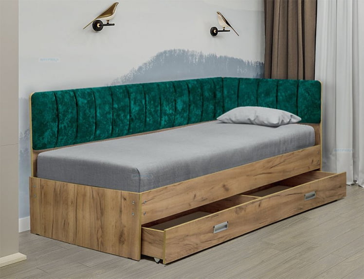 Кровать с продольной мягкой спинкой (правая) Софа №15 (800х2000) Белая Велюр 017_0