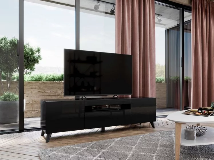 Тумба под ТВ Бруклин 1600 с опорами Черный глянец_4