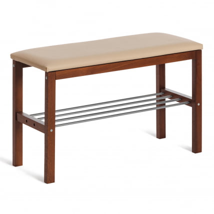 Банкетка BERYL дерево / экокожа, 67*31*49 см, темный орех/бежевый_0