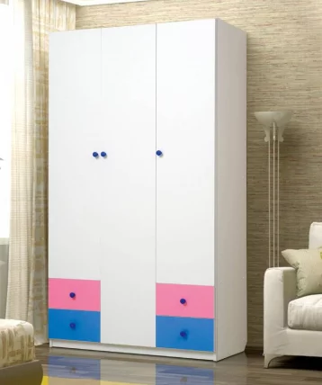 Шкаф 3-х дверный с ящиками Радуга Белый/Лайм/Синий_0