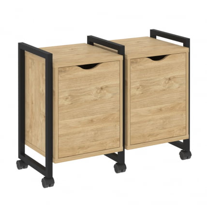 Тумба на колесных опорах наборная. Вариант №2 LOFT VR.L-TN-2.K Металл черный Тиквуд светлый_0