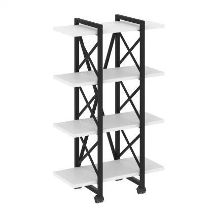 Стеллаж на колесных опорах - 4 полки LOFT  VR.L-MST.K-4.4V Металл черный Белый Бриллиант_0