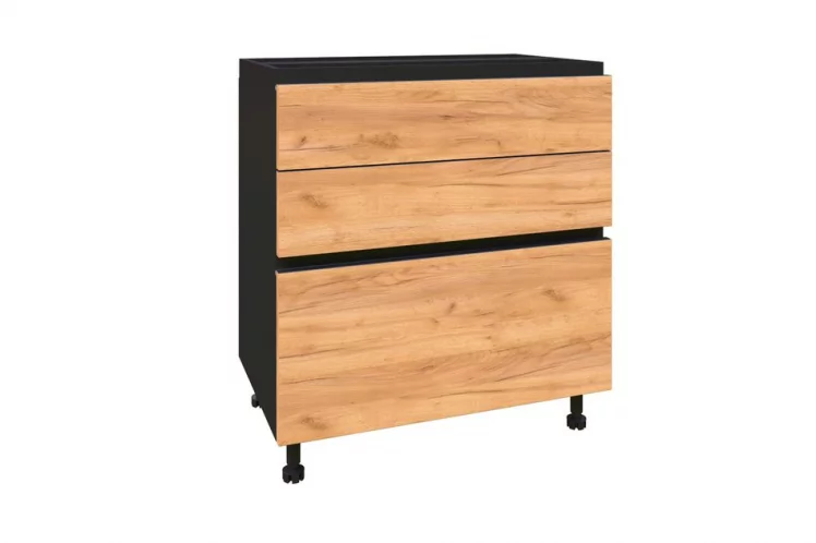 Тумба кухонная 800 с 3 ящиками ЛЮКС (4) Шервуд ЛД 281.800.000.015 Черная Дуб золотой_0