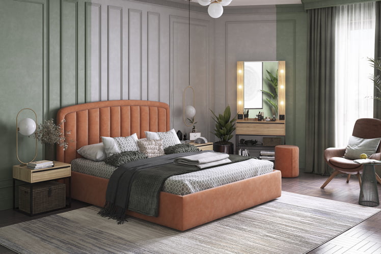 Кровать 1.6 Сиена 2 с основанием ЗО.КМ1.6-14 персик (велюр) / ZO.KM1.6-14_4