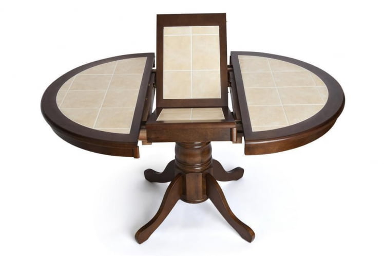 Стол круглый с плиткой раскладной CT 4257 дерево гевея/плитка, 107(145)х107х75см, Темный Дуб, плитка без рисунка_3