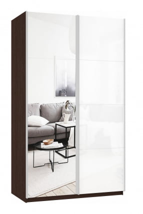 Шкаф-купе двухдверный Прайм 1600 Зеркало/Белое стекло Венге_0