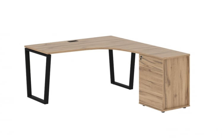 Стол эргономичный с тумбой правый EDIS EVCET 1518 R Дуб Денвер светлый Черный_0