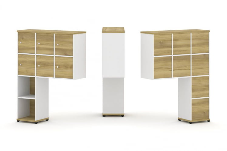 Надставка на стол высокая односторонняя + задняя стенка (8 шт.) + распашной фасад (6 шт.) CONCEPT CN.ONV-008 Дуб Винченцо Белый бриллиант Черный металл_0