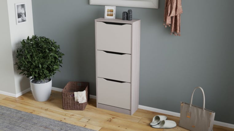 Тумба для обуви Тетра тип 1 Ясень Шимо/Фон Бежевый глянец_2