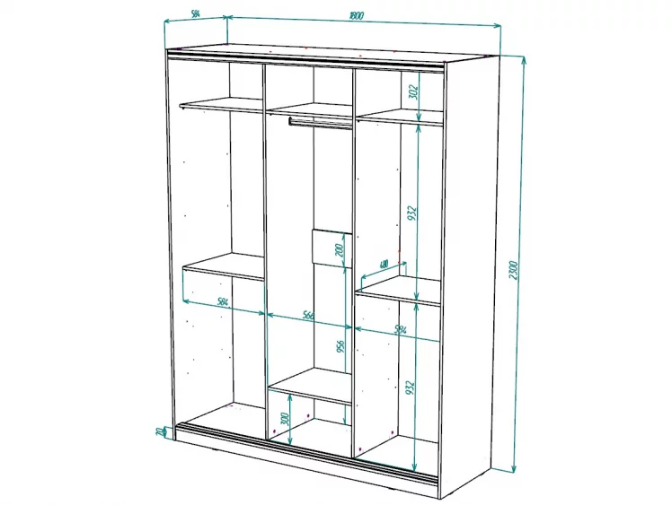 Шкаф-купе 2-х дверный Виктория 1800х584х2300, Белый 18ДЗДЗ-ППШШ-Б 310-663_2