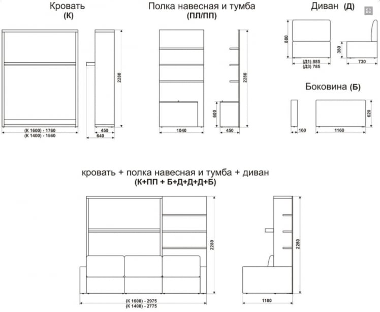 Мебель-трансформер Смарт 1 3-в-1 1600 правый Дуб молочный_4