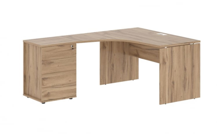 Стол эргономичный с тумбой правый EDIS EDCET 1318 R Дуб Денвер светлый Белый_0