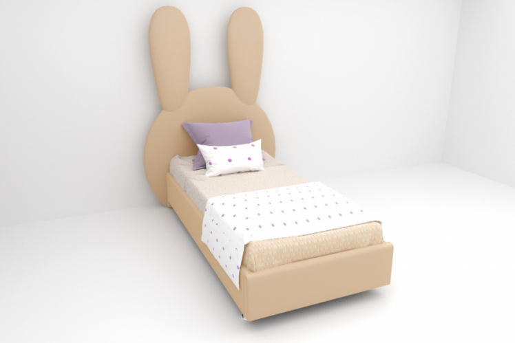 Детская кровать "Зайка" с ортопедическим основанием Цвет фасада: Бежевый; Цвет корпуса: Бежевый; Материал фасада: Искусственная кожа; Размер: 1200х2000 мм; Спальное место: 1200х2000 мм _0