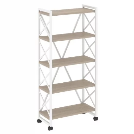 Стеллаж на колесных опорах - 5 полок LOFT VR.L-MST.K-5.8 Металл белый Дуб Аттик_0