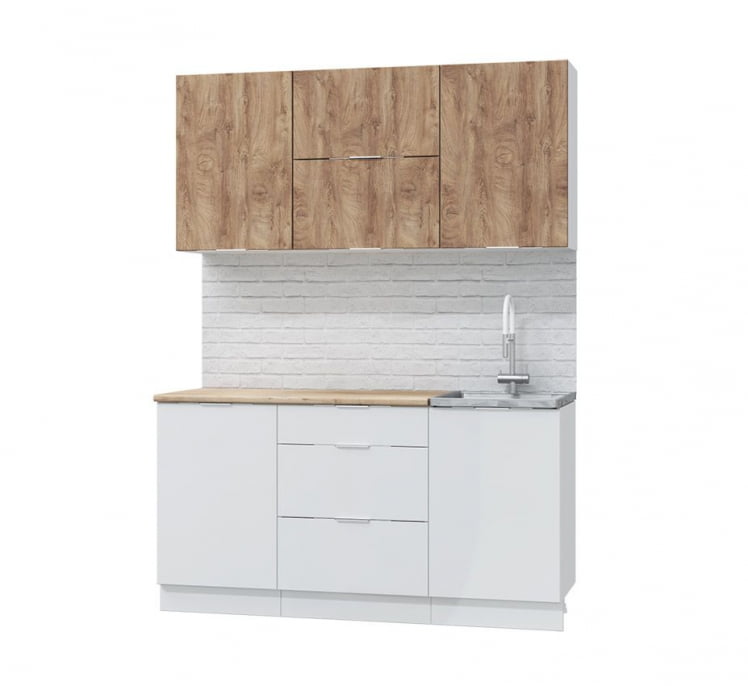 Кух. гарнитур Асти-вайт 1.6, белый/лиственница охотская/ белый глянец/ ПФ дуб бунратти (б/с 500)_1