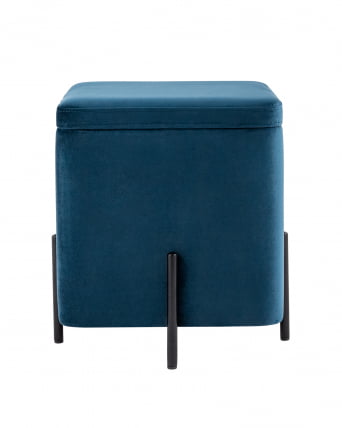 Пуф Грейс квадрат с ящиком велюр Синий_1