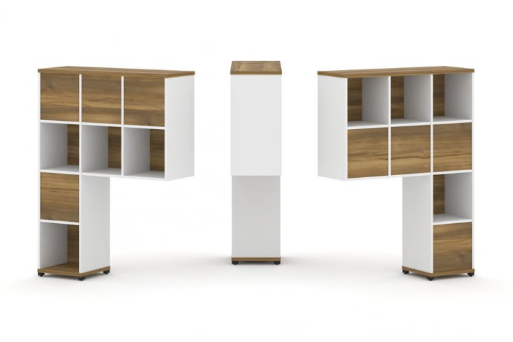 Надставка на стол высокая двухсторонняя + задняя стенка (8 шт.) CONCEPT CN.DNV-005 Сандал Янтарный Белый бриллиант Черный металл_0