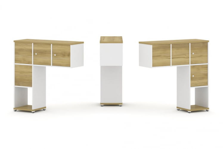 Надставка на стол низкая двухсторонняя + задняя стенка (4 шт.) + распашной фасад (4 шт.) CONCEPT CN.DNN-002 Дуб Винченцо Белый бриллиант Белый металл_0