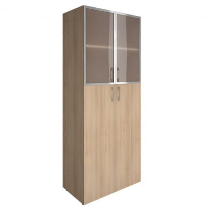 Шкаф книжный со стеклом в раме Lacobel без топа YALTA LT-ST 1.7R white Снежная Платина_0