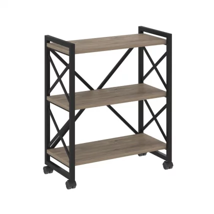 Стеллаж на колесных опорах - 3 полки LOFT  VR.L-MST.K-3.8 Металл черный Тиквуд темный_0