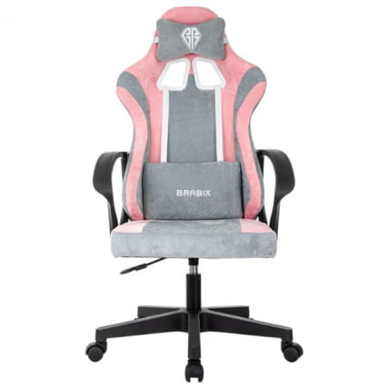 Кресло компьютерное BRABIX Forcer GM-127, 2 подушки, ткань, розовое/серое_2