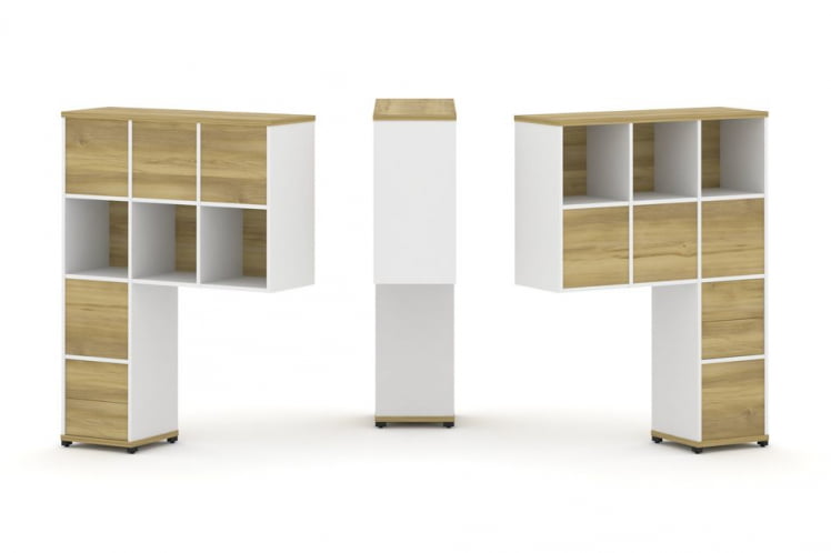 Надставка на стол высокая двухсторонняя + задняя стенка (8 шт.) + блок с 2-мя ящиками (2 шт.) CONCEPT CN.DNV-006 Дуб Винченцо Белый бриллиант Черный металл_0