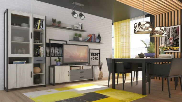 Гостиная Техно №1 Дуб Крафт белый/Серый шифер_0