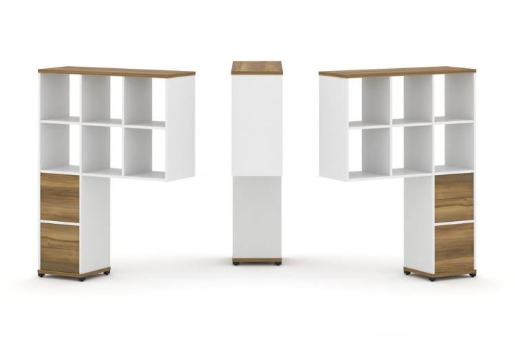 Надставка на стол высокая двухсторонняя + задняя стенка (2 шт.) + блок с 2-мя ящиками (2 шт.) CONCEPT CN.DNV-008 Сандал Янтарный Белый бриллиант Черный металл_0