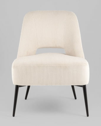 Кресло лаунж Бостон велюр рельефный молочный на черных ножках_1