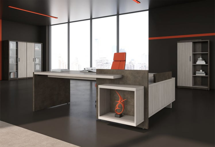 Стол руководителя левый WOOD&STONE СФ-531221 Дрифтвуд Бетон Чикаго темный_2