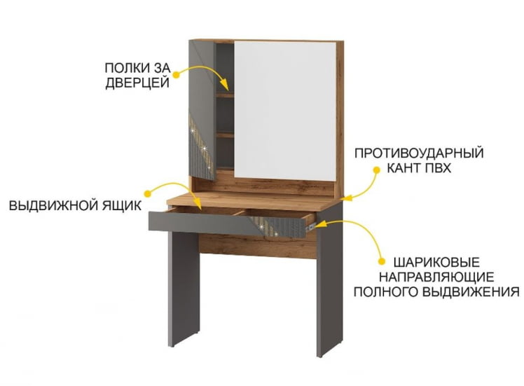 Туалетный столик (лев/прав) Монако 902.30 Дуб Вотан Оникс Графит_5