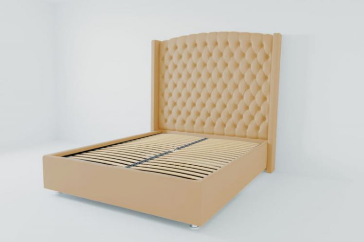 Мягкая интерьерная кровать "Берлин Люкс" с ортопедическими латами (металл) Материал фасада: Искусственная кожа; Спальное место: 2000х2000 мм; Цвет фасада: Бежевый; Цвет корпуса: Бежевый _0
