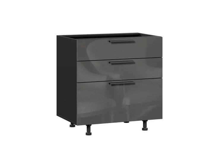 Тумба кухонная 800 с 3 ящиками (4) Герда ЛД 279.160.000.077 Чёрный/Антрацит глянец_0