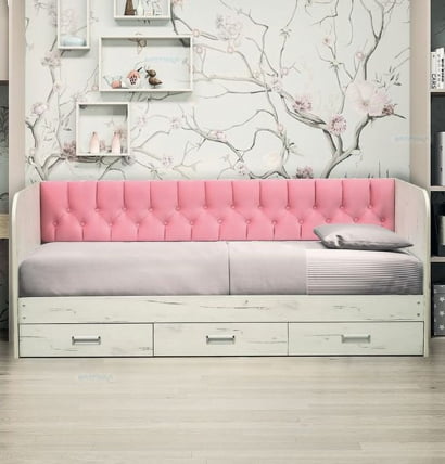 Кровать с продольной мягкой спинкой Софа №14.1 (900х2000) Дуб Крафт серый Велюр 001_1