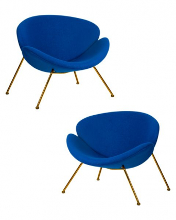 Кресло дизайнерское DOBRIN EMILY (синяя ткань AF6, золотое основание) 2 шт_0