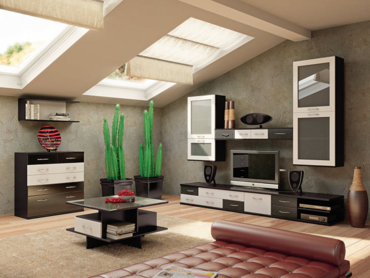 Гостиная Норман Комплект (Дуб феррара/белый глянец/черная шелкография)_0