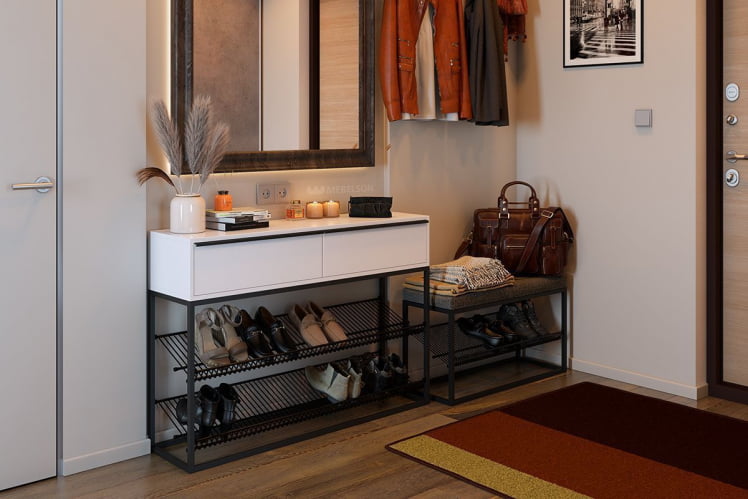 Обувница Крафт 2 ЛМН-02 черный муар/белый / LMN-02_1