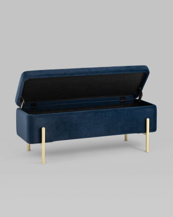 Банкетка с ящиком Болейн gold велюр Синий_3