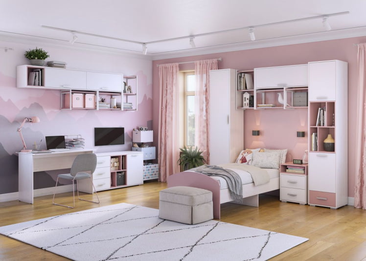 Кровать детская Лило, ясень анкор светлый/пепельная роза_1