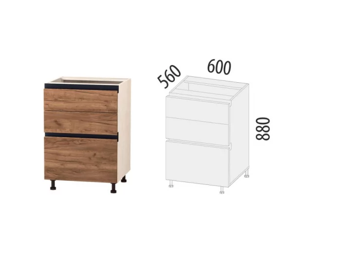 Напольный шкаф (3 ящика с доводчиком Titusoft) Дакота 61_1
