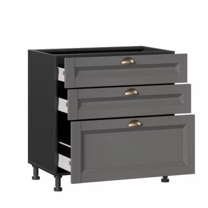 Тумба кухонная 800 с 3 ящиками ЛЮКС (4) Амели-3 ЛД 299.930.000.072 Черный Оникс серый_1