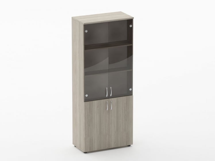 Шкаф высокий со стеклом Glassy 6.19.151 Дуб сантана светлый_0