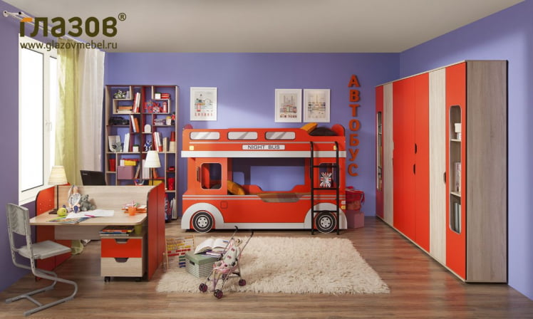 Мебель для детской Автобус композиция 3 Дуб Сонома/Красный_0