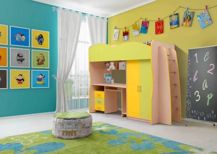 Детский уголок Юниор-3.1 Дуб молочный/Лайм/Оранжевый_0