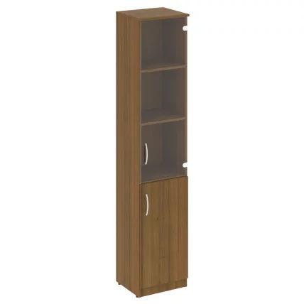 Шкаф высокий узкий правый (1 низкая дверь ЛДСП, 1 средняя дверь стекло) NOVA S В.СУ-1.2 R Орех Гварнери_0
