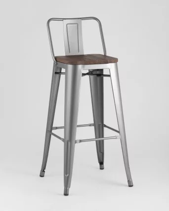Стул барный Tolix Wood 75.5  со спинкой Серебристый_1