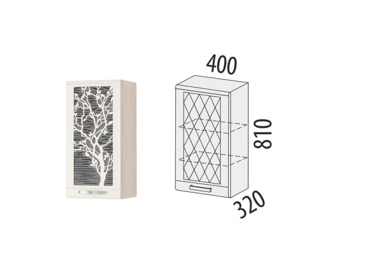 Шкаф кухонный с решеткой (лев/прав) Графит 74.23.1 Сосна Астрид-Ваниль_1