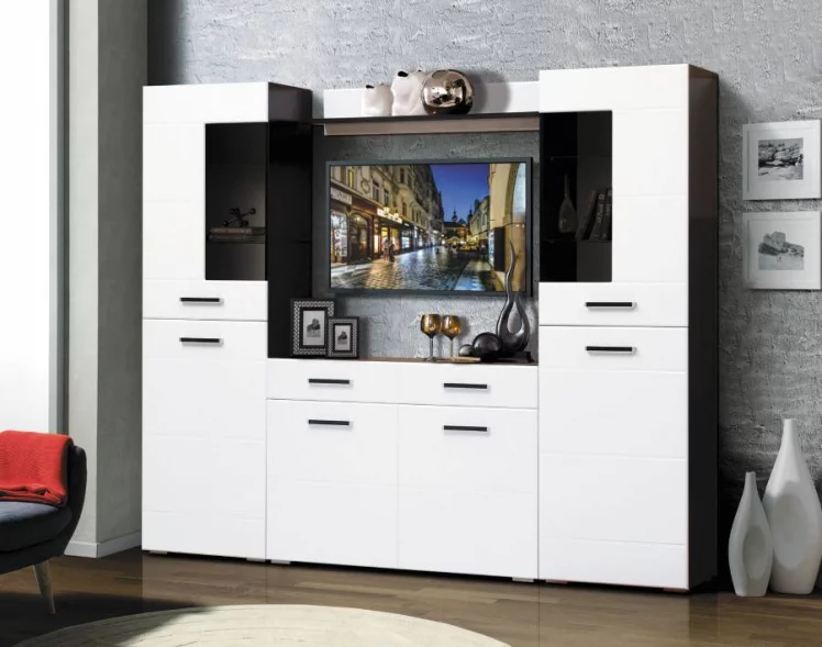 Набор мебели для гостиной Грация 1.8 с комодом с 2-мя ящиками и 2-мя дверями МДФ глянец Венге/Белый_0