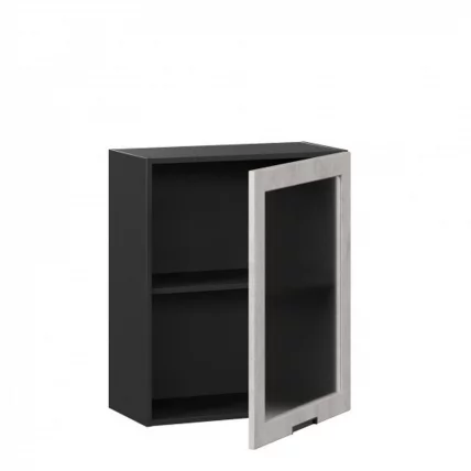 Шкаф кухонный 600 со стеклом Джамис ЛД 296.350.000.063 Черный Белый камень_1