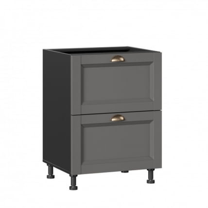 Тумба кухонная 600 с 2 ящиками ЛЮКС (4) Амели-3 ЛД 299.900.000.066 Черный Оникс серый_0